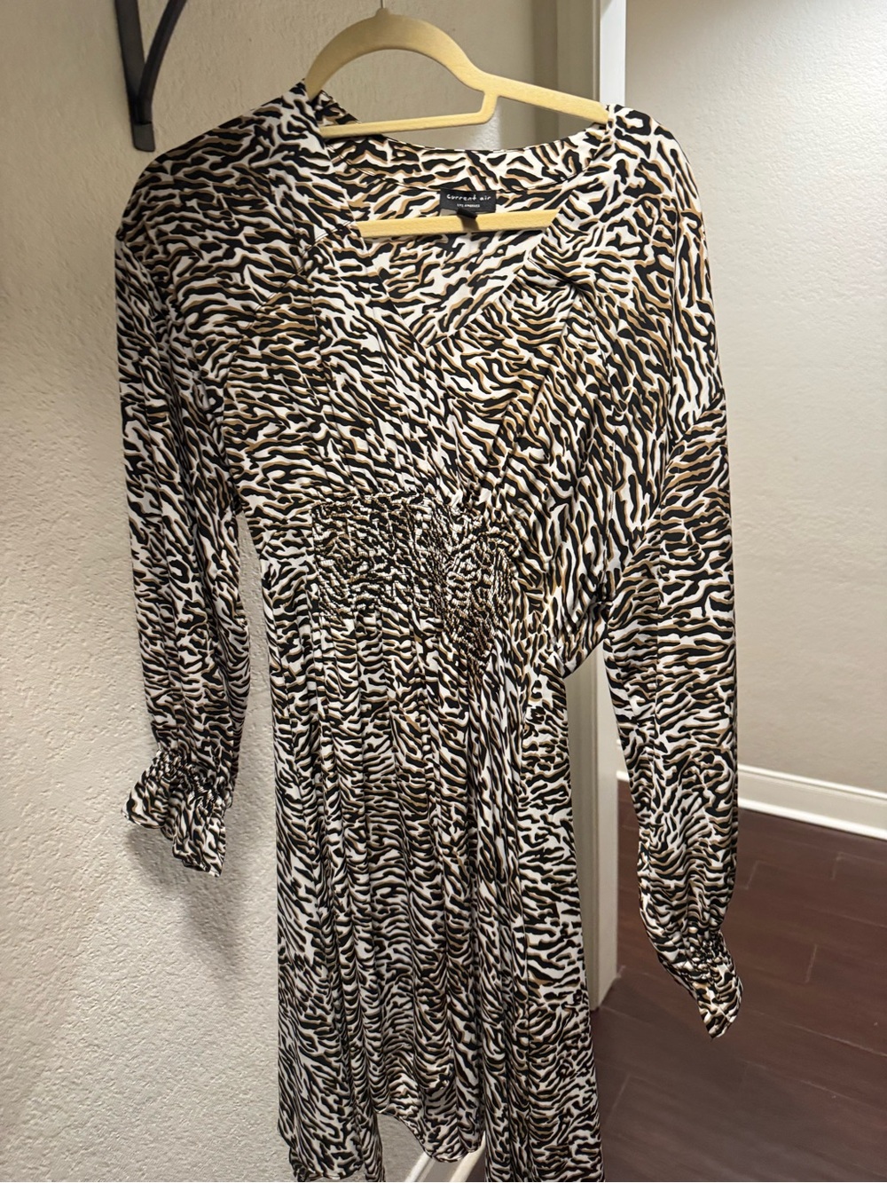 Current Air Brown and White Animal Print Long Sleeve Dress